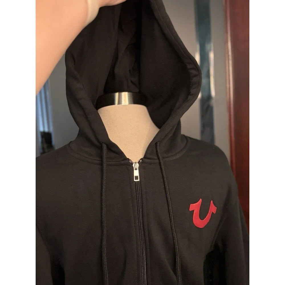 New True Religion Overlap Buddha Logo Zip Hoodie Black Retail $119 Size Small